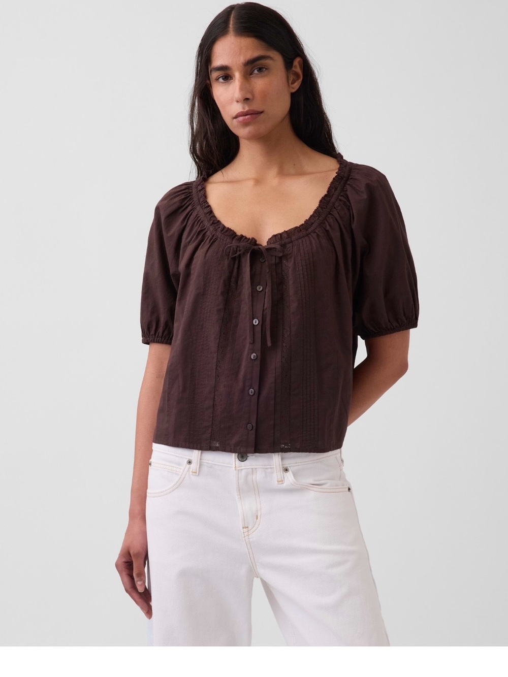 GAP elbow-sleeve crop pintuck top